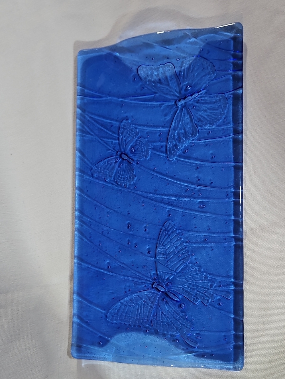 Handcrafted Cobalt Blue Art Glass 3D Butterfly Serving Tray/Platter or Decor